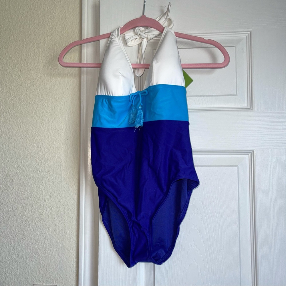 Kate Spade Plunge Neck One Piece In Cobalt Blue